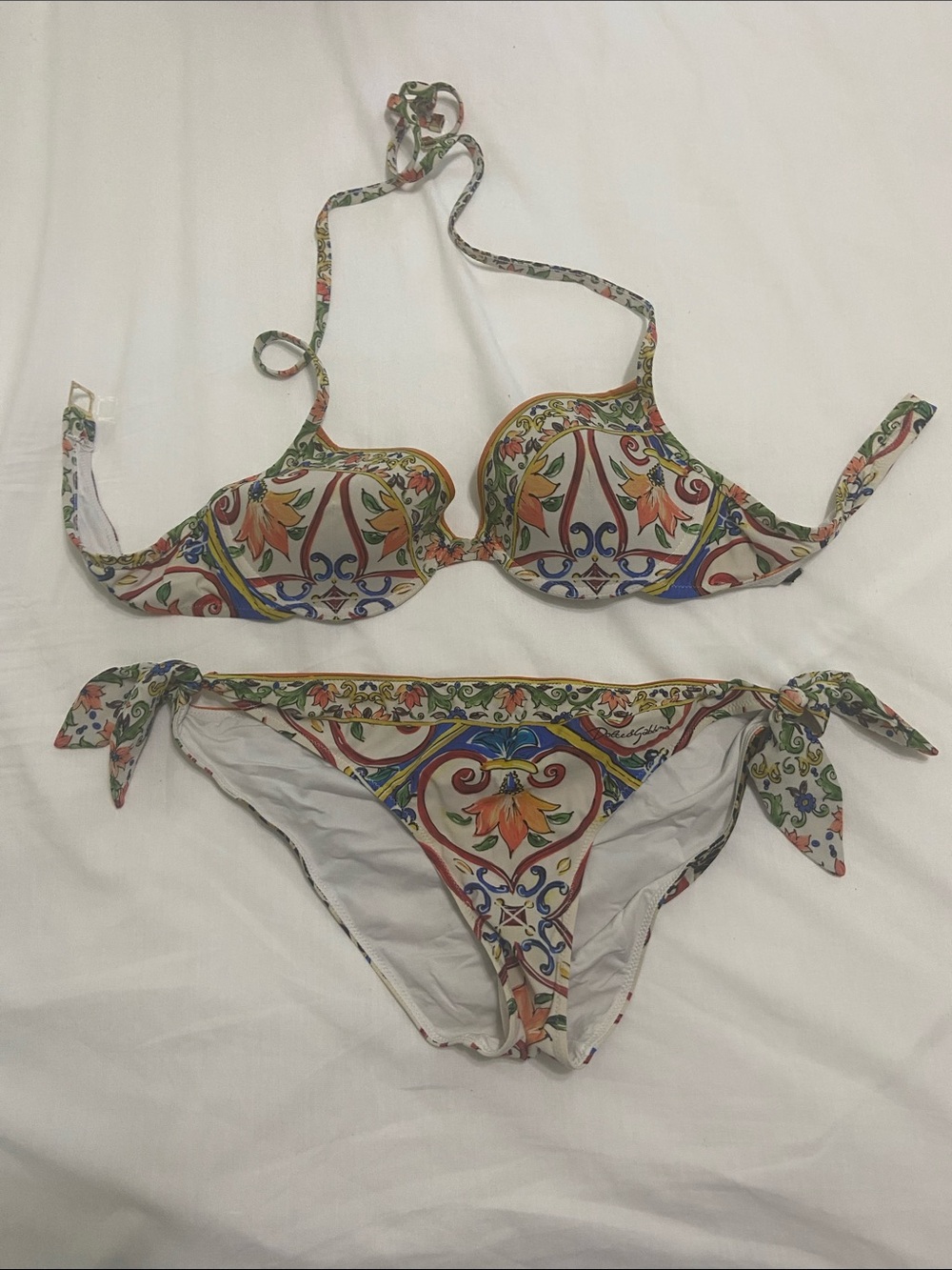 Dolce & Gabbana Multicolor Patterned Tie-Side Bikini
